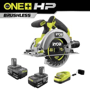 ONE+ 18V Lithium-Ion 4.0 Ah Compact Battery (2-Pack) and Charger Kit with FREE ONE+ HP Brushless Circular Saw