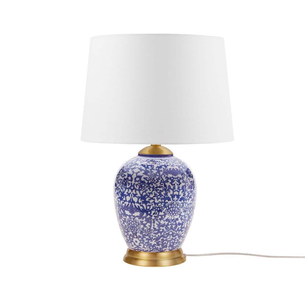 Mystique Blue Ceramic Ginger Jar Table Lamp with Gold Accents