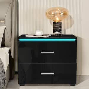 2-Drawer LED Black Nightstand 15.4 in. H x 18.9 in. W x 13.8 in. D