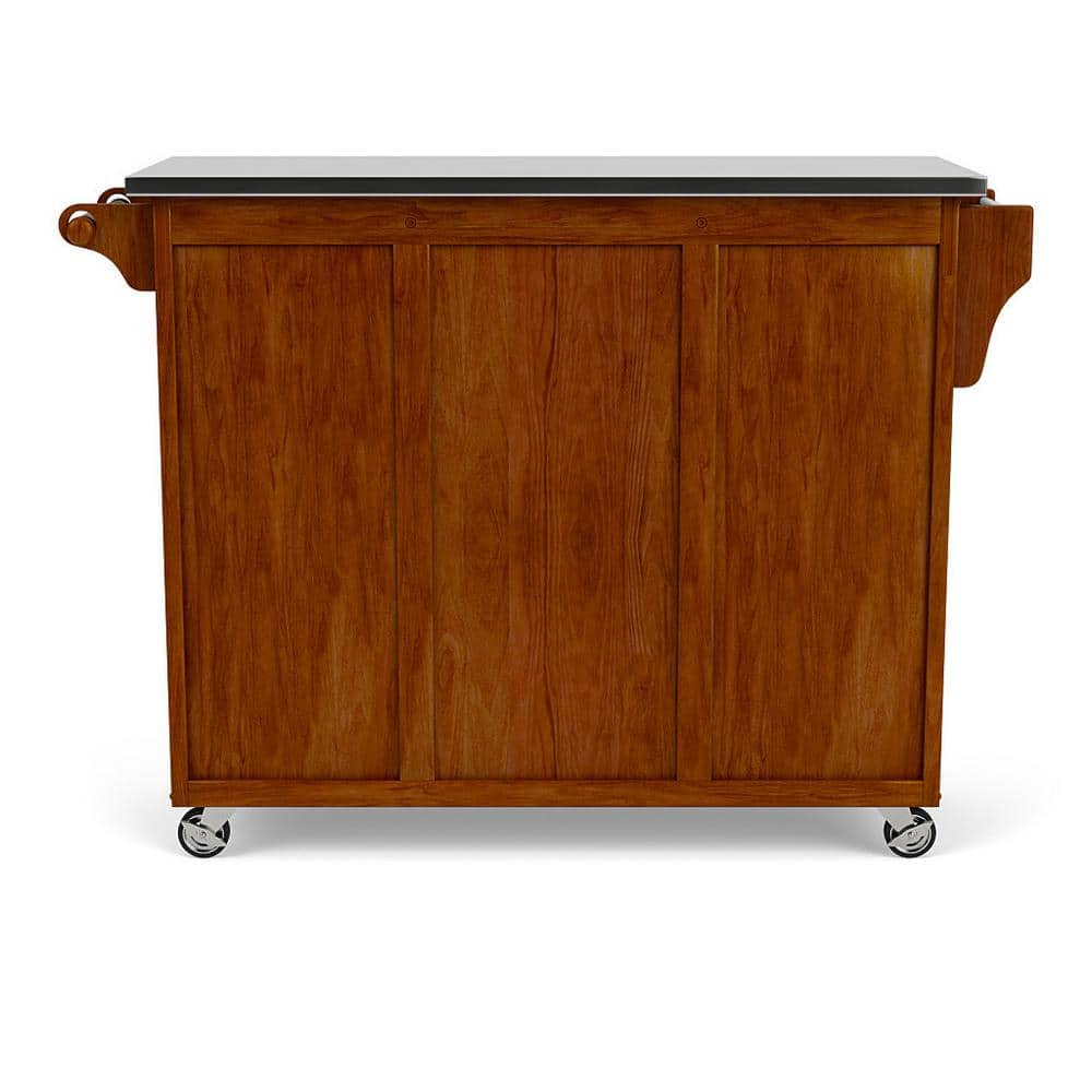 Cherry and Stainless Steel Kitchen Cart with Spice Rack