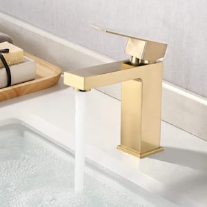 Single Handle Single Hole Bathroom Faucet with Pop-Up Drain Included and Spot Resistant in Brushed Gold