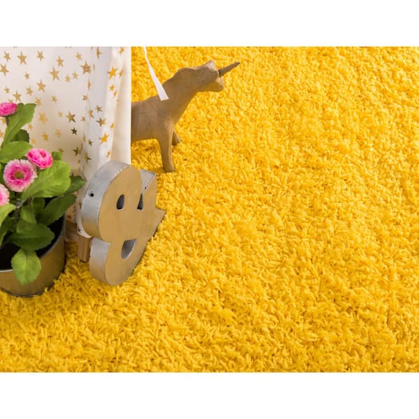 Solid Shag Tuscan Sun Yellow 13 ft. Runner Rug