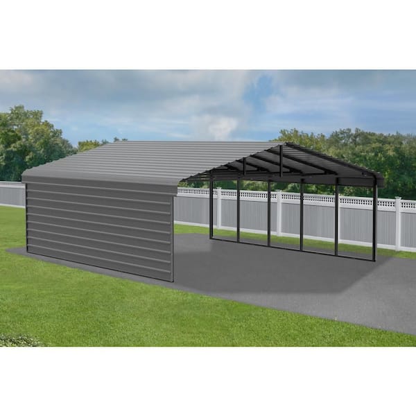 20 ft. W x 24 ft. D x 9 ft. H Charcoal Galvanized Steel Carport with 1-Side Wall Kit