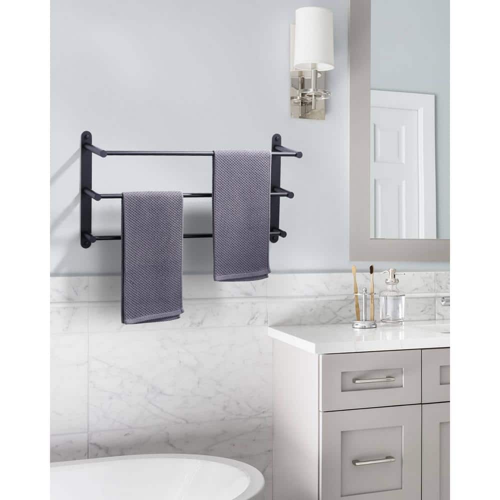 24 Inch Matte Black Stainless Steel 3-Tier Wall Mounted Towel Rack