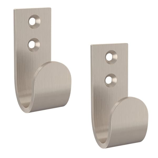 2-5/16 in. Aluminum Single Prong Wall Hook, 35 lb. Load Capacity, Brushed Nickel (2-Pack)