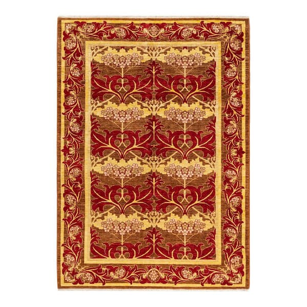 Solo Rugs Arts and Crafts One-of-a-Kind Contemporary Yellow 6 ft. 1 in. x 9 ft. 1 in. Floral Area Rug