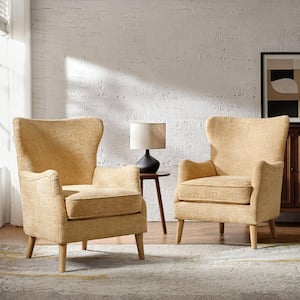 Doris Camel 28.5 in. Modern Arm Chair with Wingback Backrest and Solid Wood Legs (Set of 2)