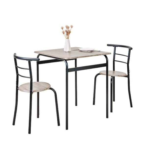 3-Piece Modern Dining Set for 2 : Compact Kitchen Table with Chairs : Small Space Solution, Gray Dining Table Set