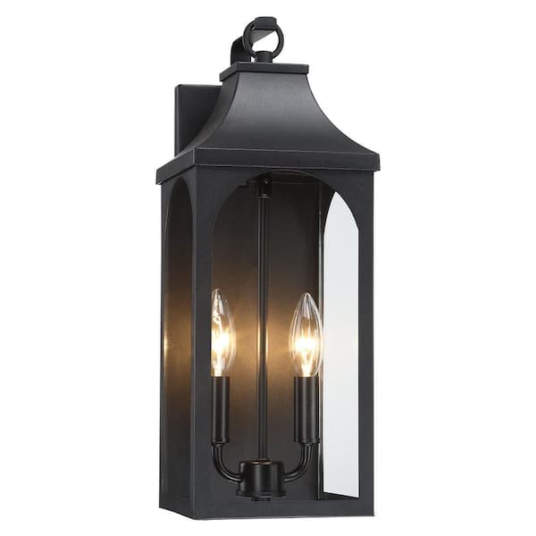 17 in. 2-Light Large Black Outdoor Wall Lantern Sconces Light with No Bulbs Included