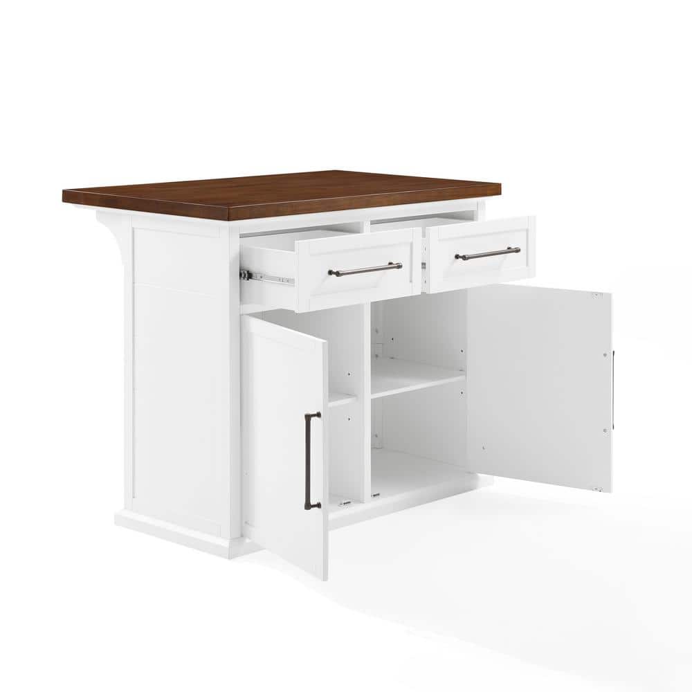 White and Walnut Wood Top Kitchen Island with Storage