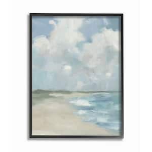 11 in. x 14 in. "Impressionist Neutral Blue Green Beach Ocean Painting" by Third and Wall Framed Wall Art