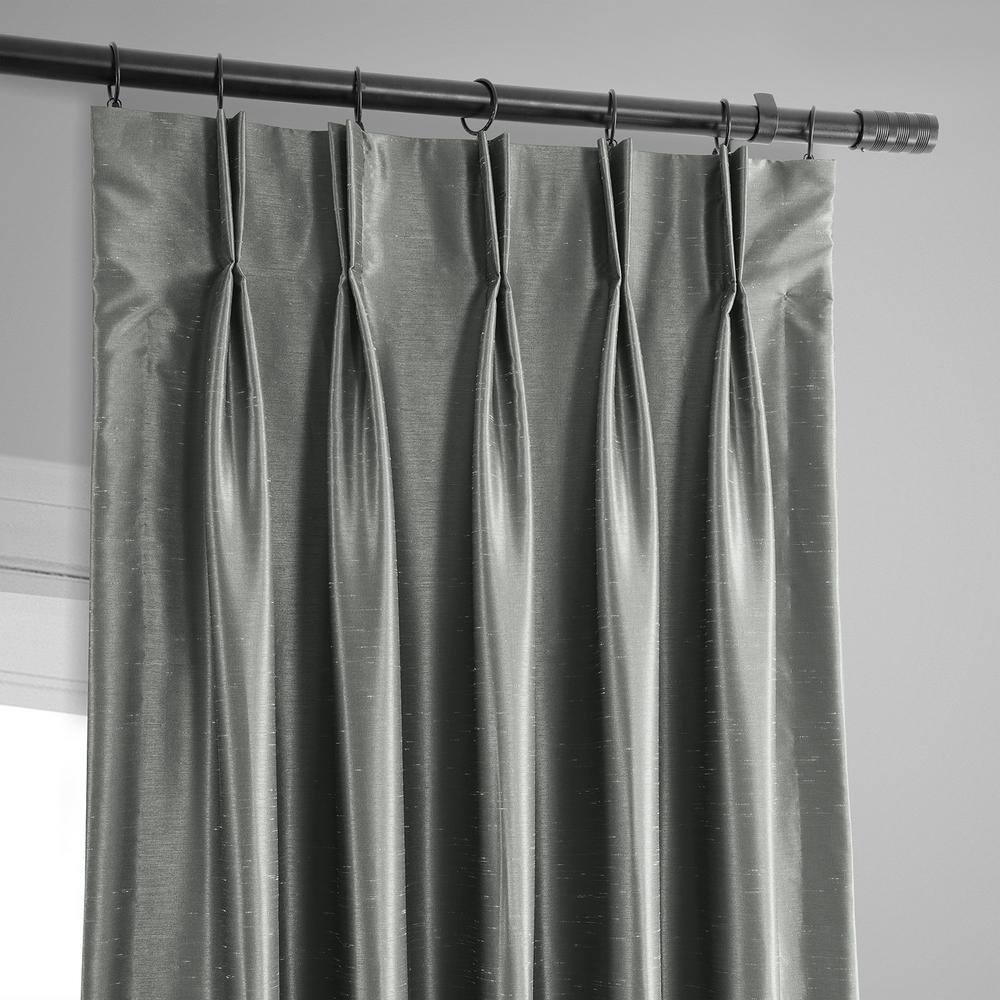 Silver Faux Silk Blackout Pleated Puddle Length Drapes