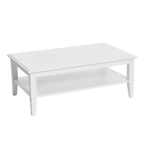 Storied Home Pleasantville 2-Tier 35 in. White Rectangular Wood Coffee Table with Storage