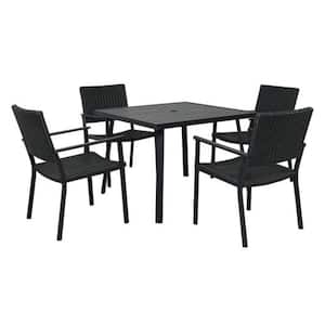 5-Piece Metal Dining Table Set with Umbrella Hole and 4 Dining Chairs