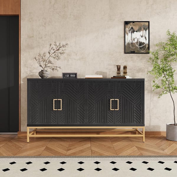 Boosicavelly Black and MDF 59.8 in. Sideboard with Adjustable Shelves ...