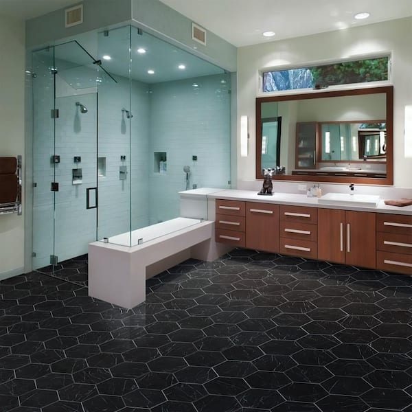 Apollo Tile Terra Mia 8.1 in. x 9.25 in. Black Porcelain Matte Hexagon Wall  and Floor Tile (9.93 sq. ft./case) 25-Pack APLTERINER - The Home Depot