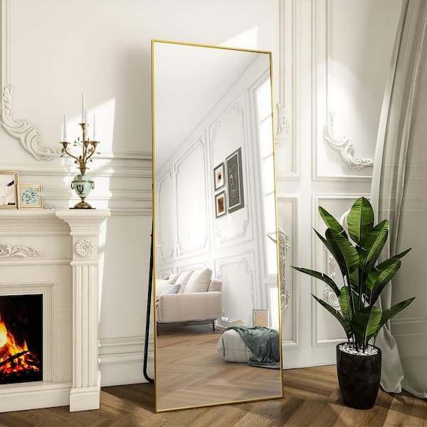 XRAMFY 26 in. W. x 71 in. H Rectangular Classic Gold Aluminum Alloy Framed Full Length Mirror Standing Floor Mirror