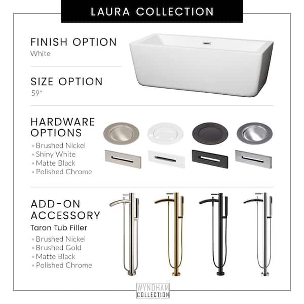 Laura 58.75 in. Acrylic Flatbottom Center Drain Soaking Tub in White with Floor Mounted Faucet in Chrome Laura 58.75 in. Acrylic Flatbottom Center Drain Soaking Tub in White with Floor Mounted Faucet in Chrome