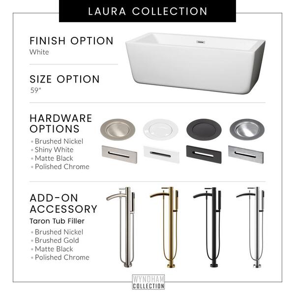 Laura 58.75 in. Acrylic Flatbottom Center Drain Soaking Tub in White with Floor Mounted Faucet in Chrome Laura 58.75 in. Acrylic Flatbottom Center Drain Soaking Tub in White with Floor Mounted Faucet in Chrome