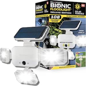 180-Degree Swiveling Light White Solar Powered Motion Activated Outdoor 108 Integrated LED Bionic Flood Light