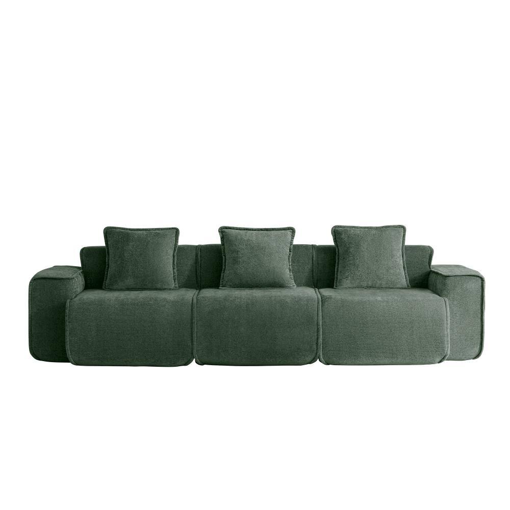 72 in. Armless 3-piece Velvet Modular Boneless Sofa with French Edge Piping & Throw Pillows in Green price history on PriceWatchPro