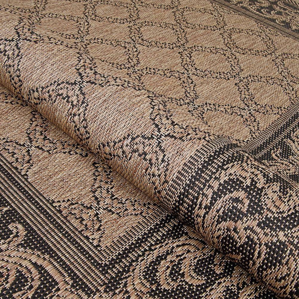 Rectangular Black and Cocoa Synthetic Flat Woven Rug