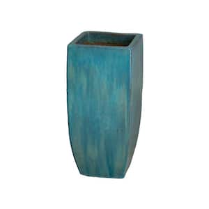 31.5 in. Tall Square Teal Ceramic Planter
