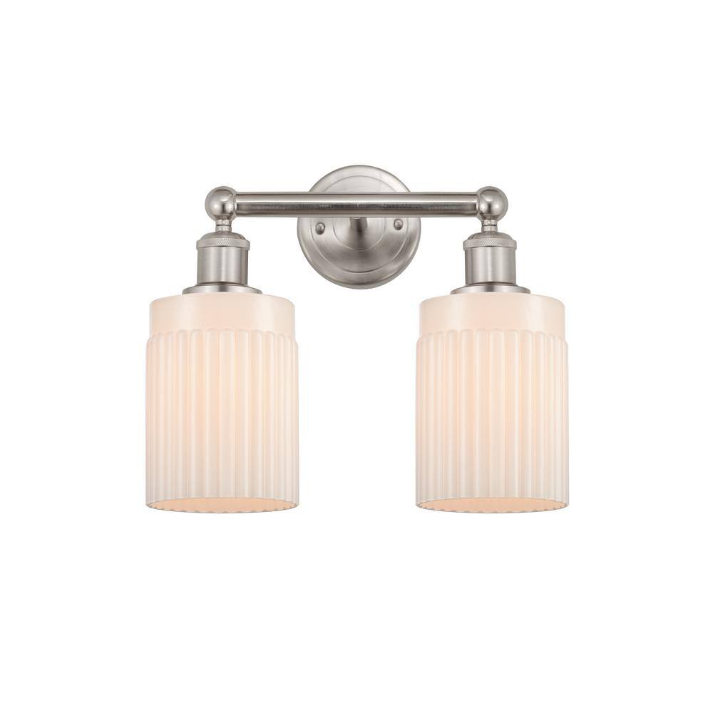 Hadley 13.5 in. 2 Light Brushed Satin Nickel, Matte White Vanity Light with White Glass Shade price history on PriceWatchPro