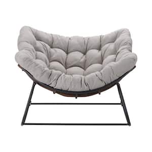 Dark Gray Metal Outdoor Rocking Chair with Light Gray Cushions (1-Pack)