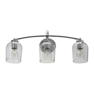 Adrian - 23 in. 3-Light Steel Chrome Finish and Clear Glass Vanity Light