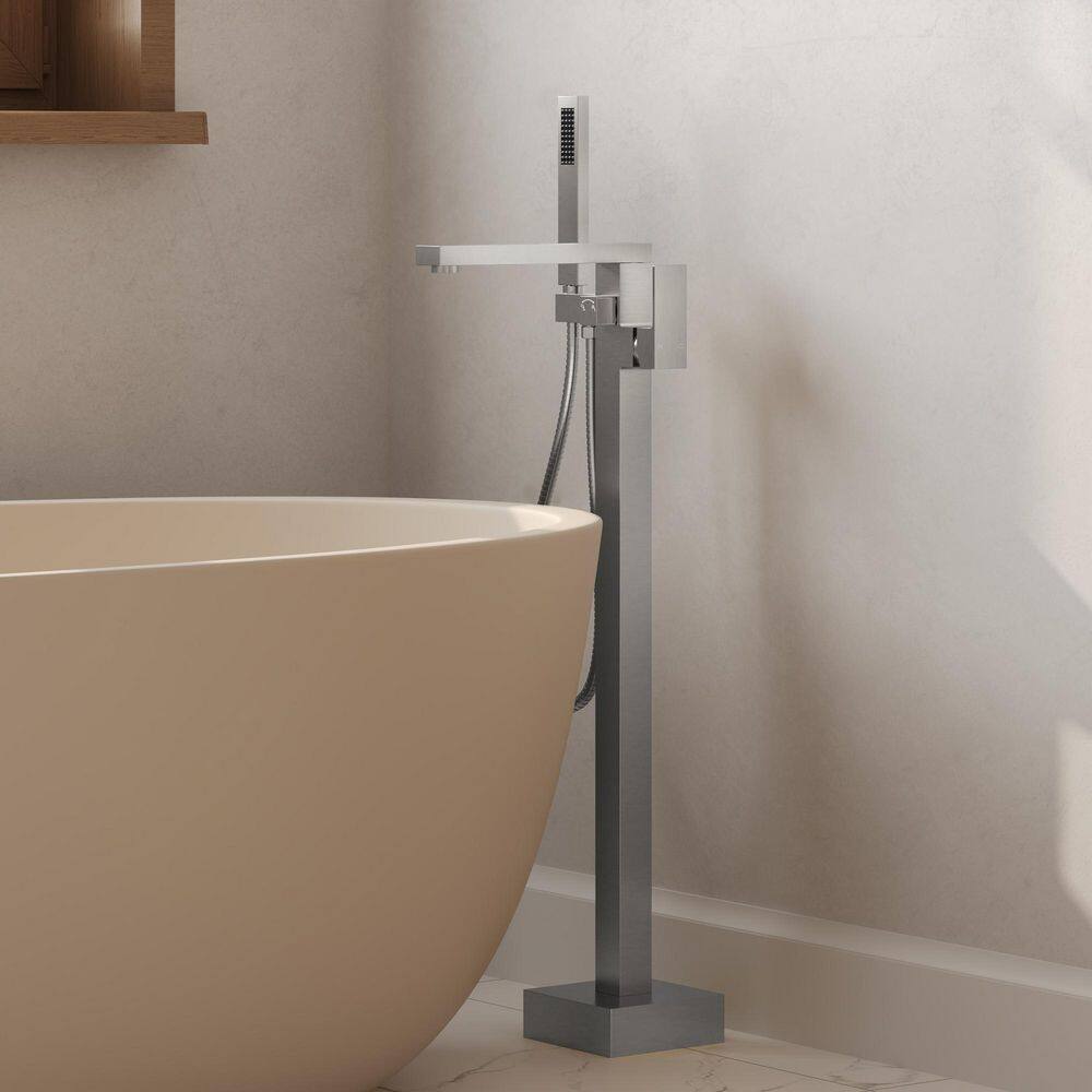 Floor Mount 2-Handle Freestanding Tub Faucet Claw Foot Tub Faucet Bathtub Filler with Hand Shower in Brushed Nickel price history on PriceWatchPro