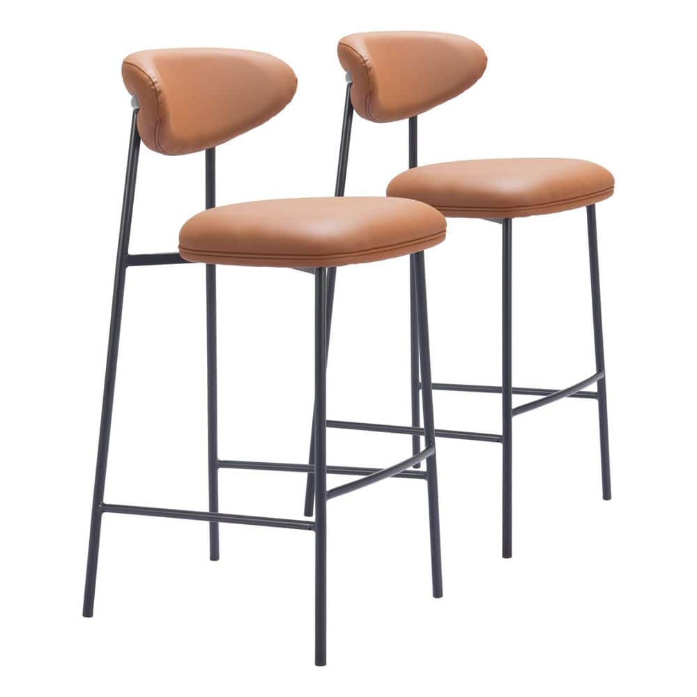 Rorun  29.3 in.  Brown Open Back Steel Frame Barstool with Faux Leather Seat  - (Set of 2) price history on PriceWatchPro