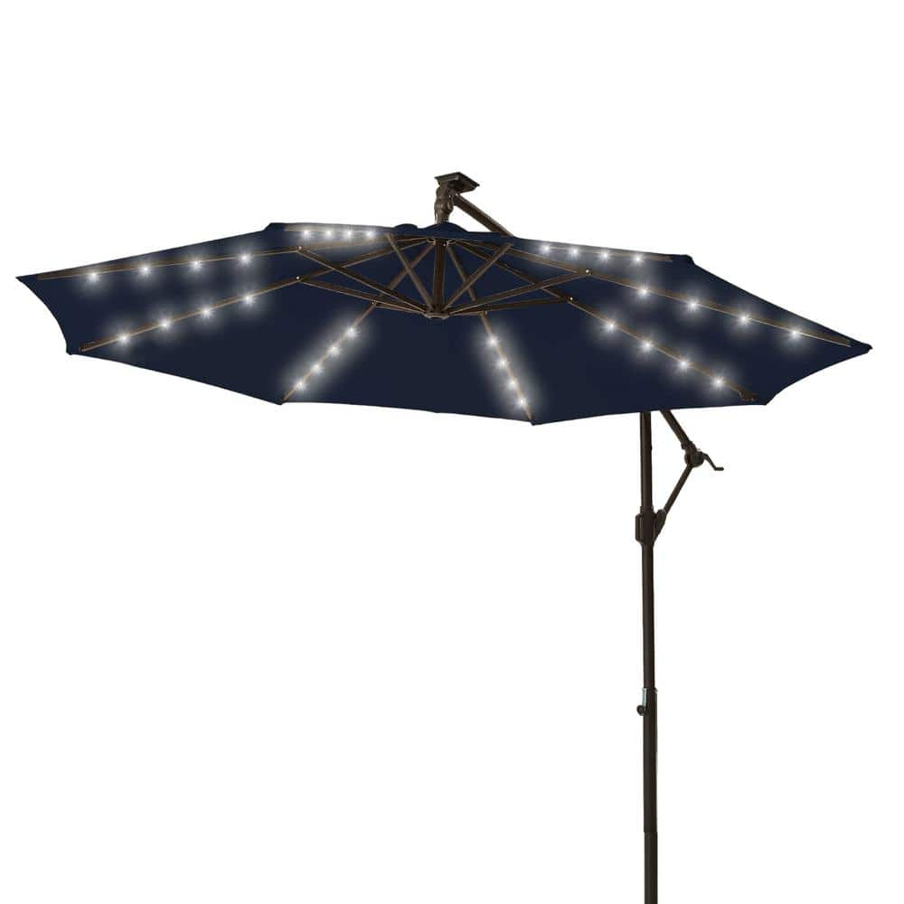 PASAMIC 10 ft. Solar LED Offset Hanging Umbrella Cantilever Patio ...