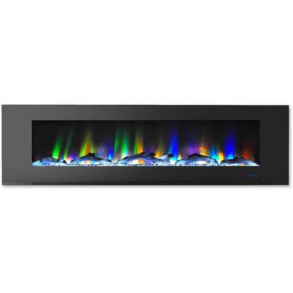 Cambridge 72 in. Wall-Mount Electric Fireplace in Black with Multi-Color Flames and Driftwood Log Display