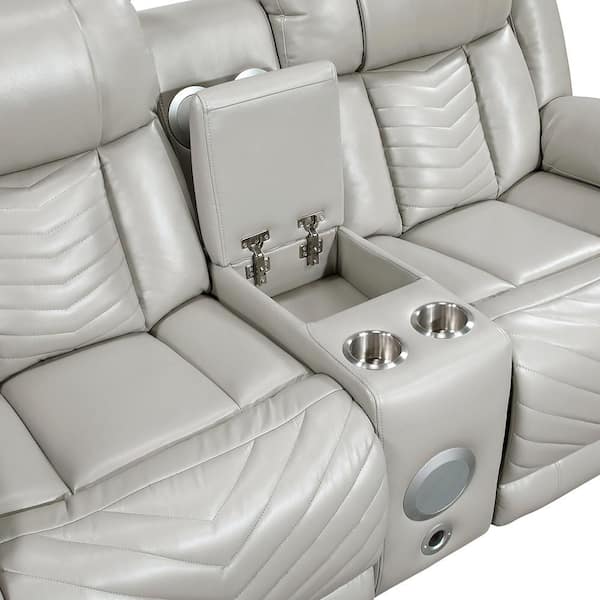 Lazzara Durant 78 in. W Gray Faux Leather Power Double Reclining 2