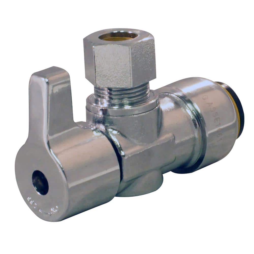 Chrome-Plated Brass Push-to-Connect Angle Stop Valve for Plumbing Fixtures