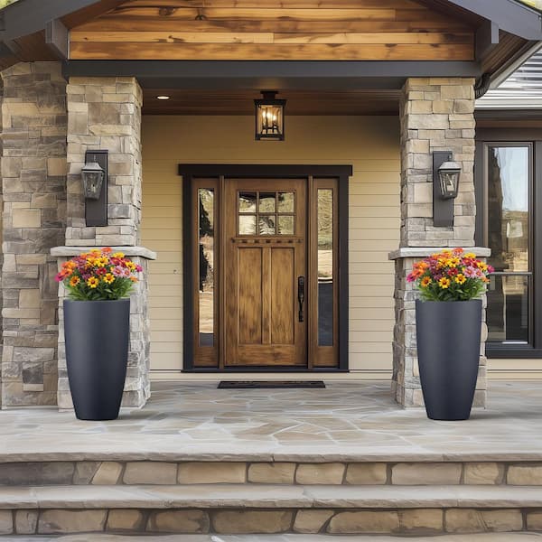 13.5 in. Large Granite Gray(Enhanced Core) Concrete Round Planter / Pot with Drainage Holes (2-Pack)