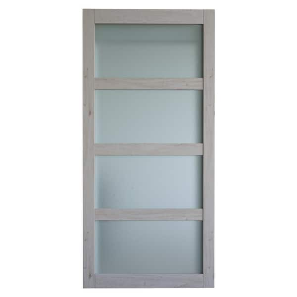 TRUporte Glim 36 in. x 88 in. 4-Lite Frosted Glass Ashen White Finished ...