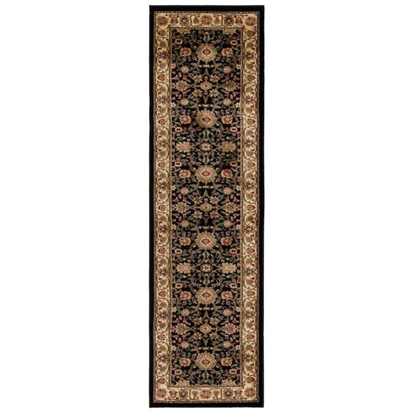 Lyndhurst 2 ft. x 18 ft. Black/Ivory Floral Runner Rug