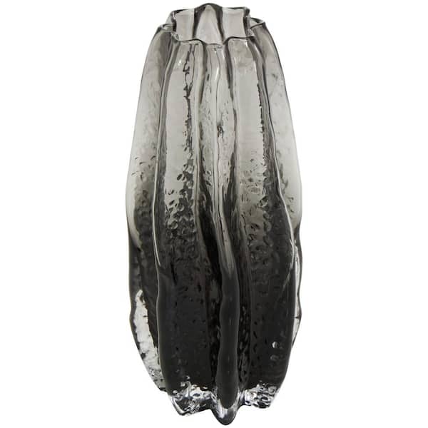 Litton Lane 12 in. Black Handmade Bubble Textured Ombre Glass Decorative Vase with Wavy Body