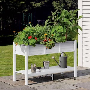 46.5 in. x 17.7 in. White Plastic Garden Raised Planter Box with Shelf
