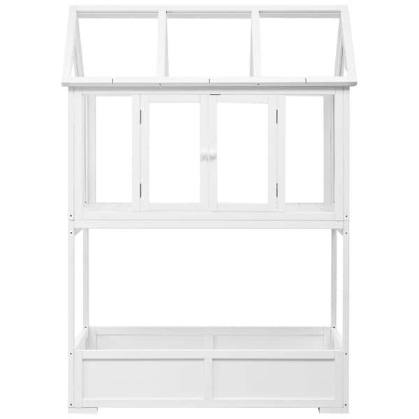 47 in. W x 24 in. D x 69 in. H Garden Portable Mini Greenhouse,Wood Frame,Movable Wheel,Openable Roof,Storage Box,White