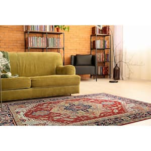Red 9 ft. x 12 ft. Hand-Knotted Wool Classic Heriz Serapi Bakhshish Rug Area Rug