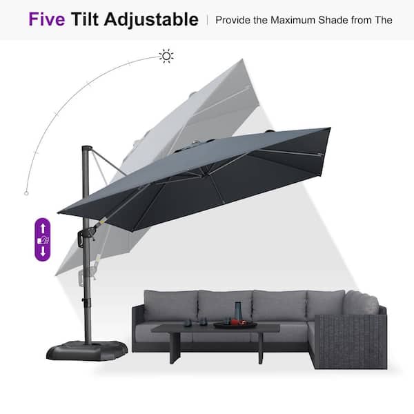 10 ft. x 13 ft. Aluminum UV-Resistant Outdoor Cantilever Offset 360° Rotation Patio Umbrella in Gray