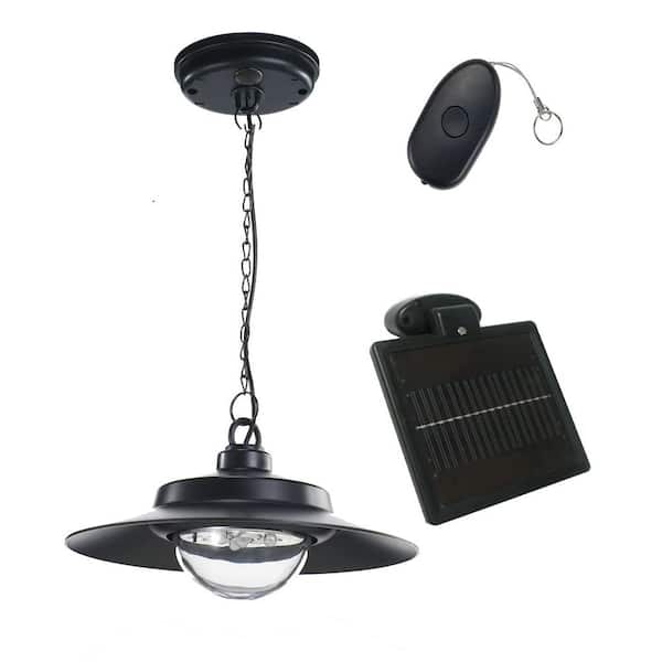 NATURE POWER 4-Light Black Indoor/Outdoor Solar-Powered LED Hanging Shed Light with Remote Control