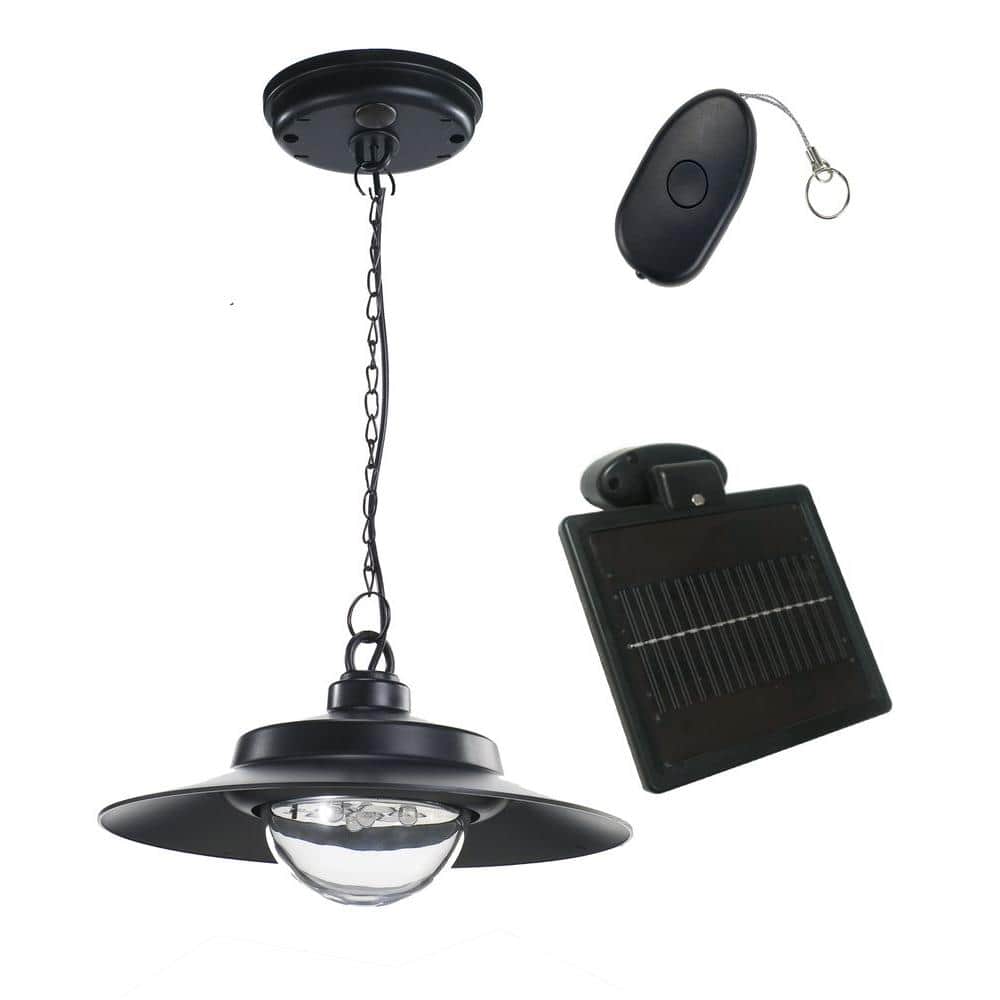 Hanging Light Solar-Powered LED Shed Remote Control Black 4-Light Indoor Outdoor 