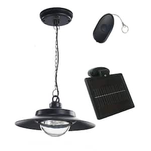 4-Light Black Indoor/Outdoor Solar-Powered LED Hanging Shed Light with Remote Control