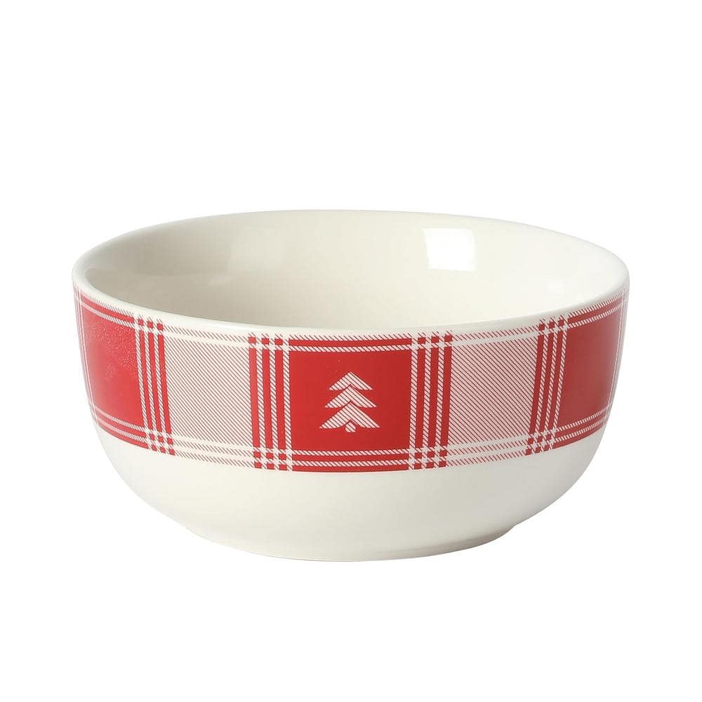 Red and White Plaid Ceramic Holiday Dinnerware Set, Service for 4