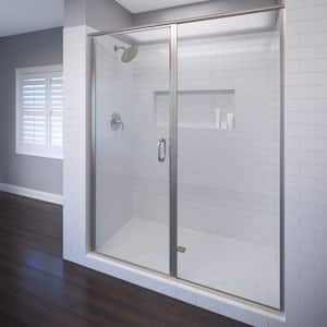 Infinity 47 in. x 72-1/8 in. Semi-Frameless Hinged Shower Door in Brushed Nickel with Clear Glass