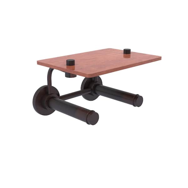 Allied Brass Prestige Skyline Collection Wall Mounted Toilet Paper Holder in Venetian Bronze with Wood Shelf